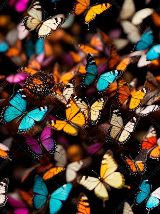 Conjunto de borboletas em aquarela em um fundo preto 1