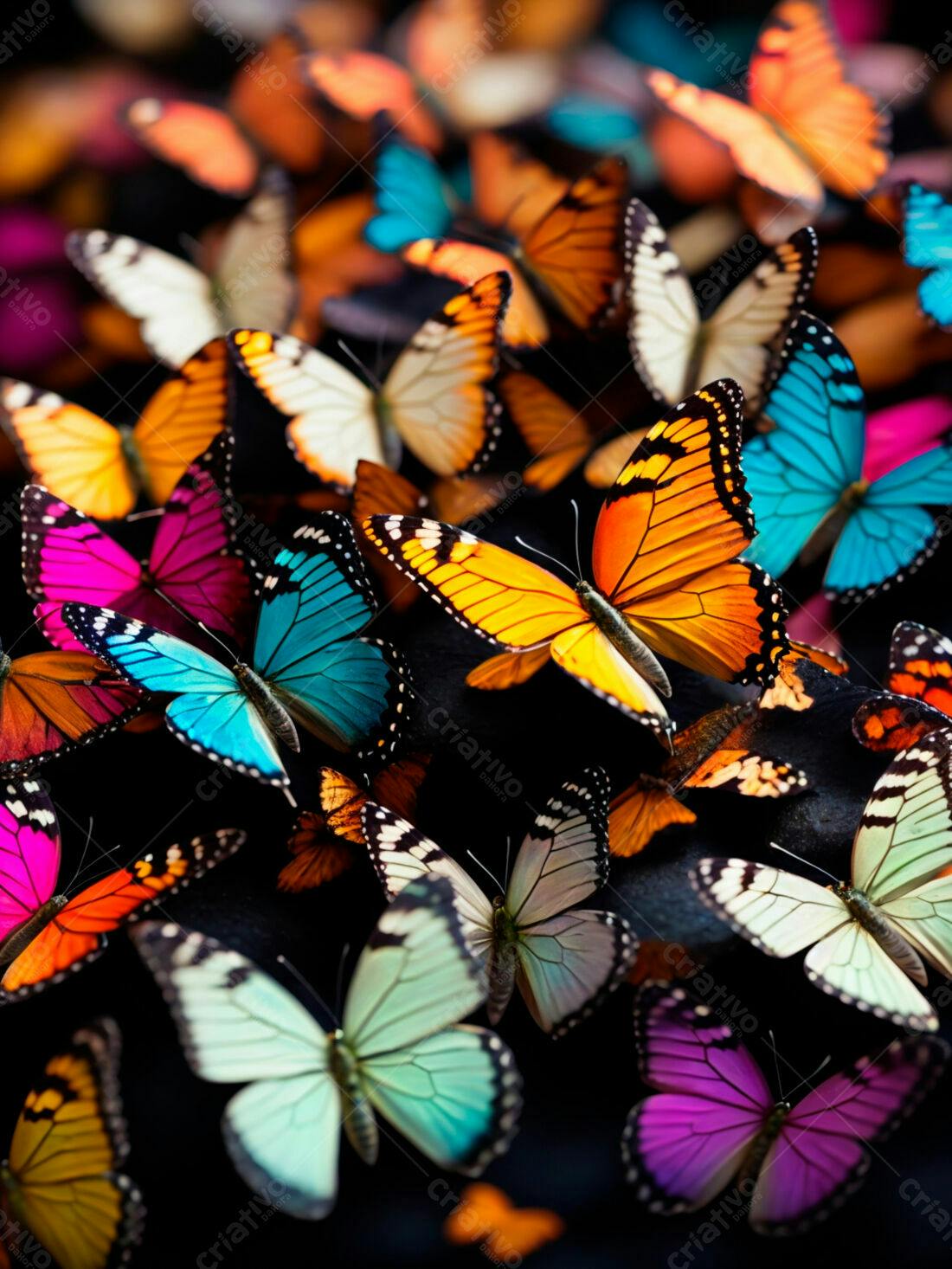 Borboletas coloridas sobre fundo escuro