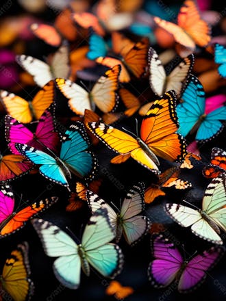 Conjunto de borboletas em aquarela em um fundo preto 2