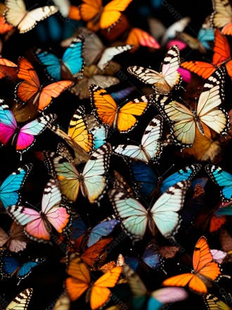 Conjunto de borboletas em aquarela em um fundo preto 3