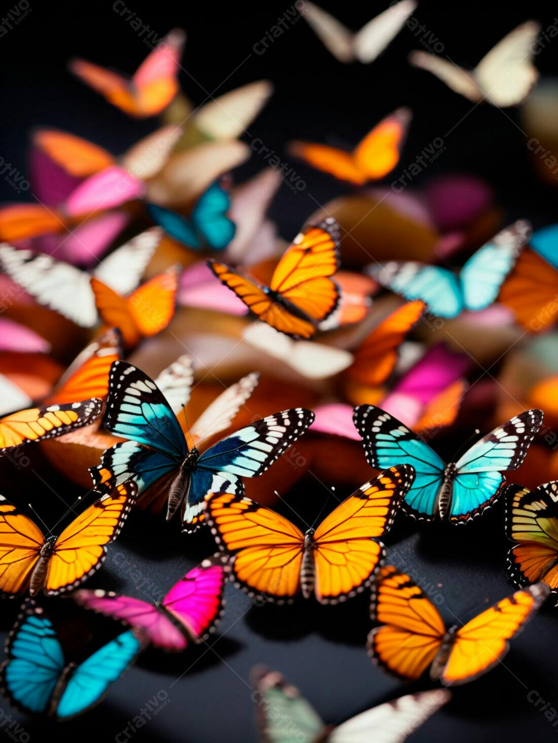 Borboletas coloridas em fundo escuro