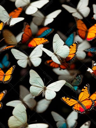 Conjunto de borboletas em aquarela em um fundo preto 5