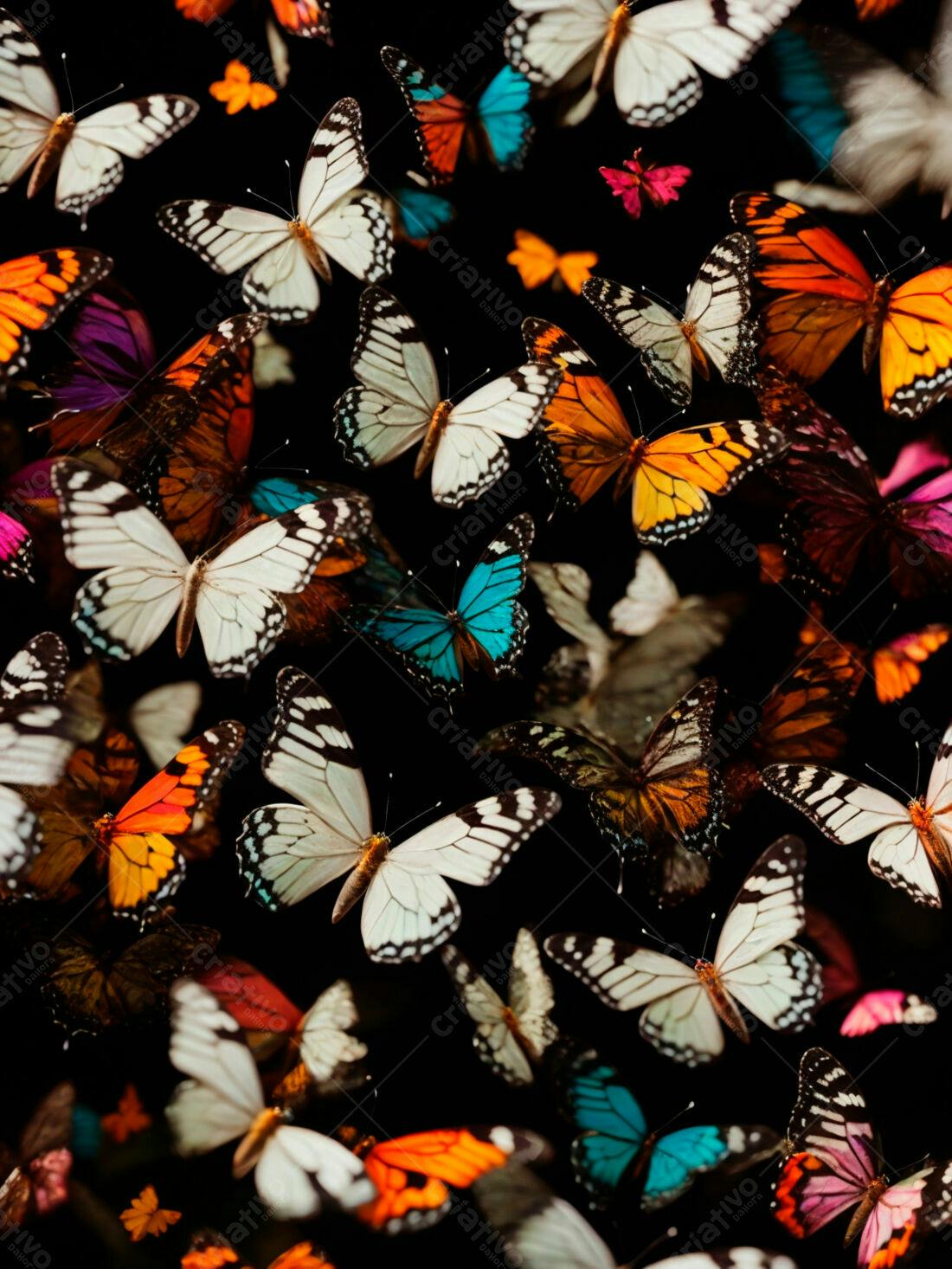 Borboletas coloridas em voo noturno