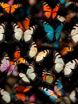 Conjunto de borboletas em aquarela em um fundo preto 10