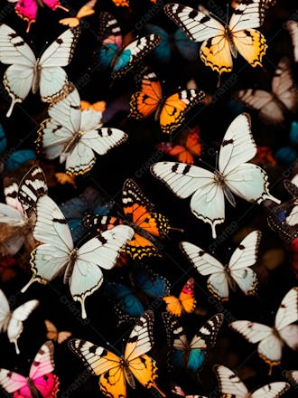 Conjunto de borboletas em aquarela em um fundo preto 11