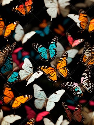 Conjunto de borboletas em aquarela em um fundo preto 12