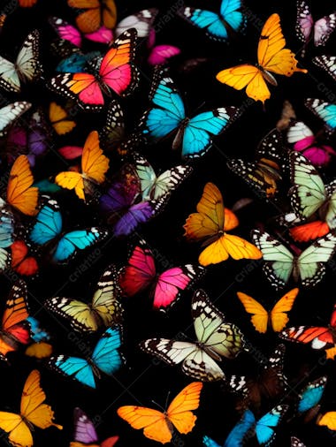 Conjunto de borboletas em aquarela em um fundo preto 13