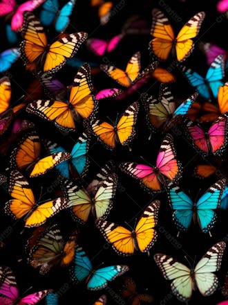 Conjunto de borboletas em aquarela em um fundo preto 14