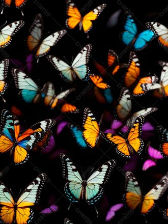 Conjunto de borboletas em aquarela em um fundo preto 15