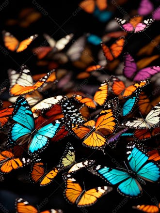 Conjunto de borboletas em aquarela em um fundo preto 16