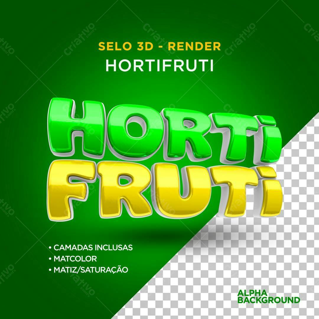 Selo 3D Hortifruti verde e amarelo brilhante