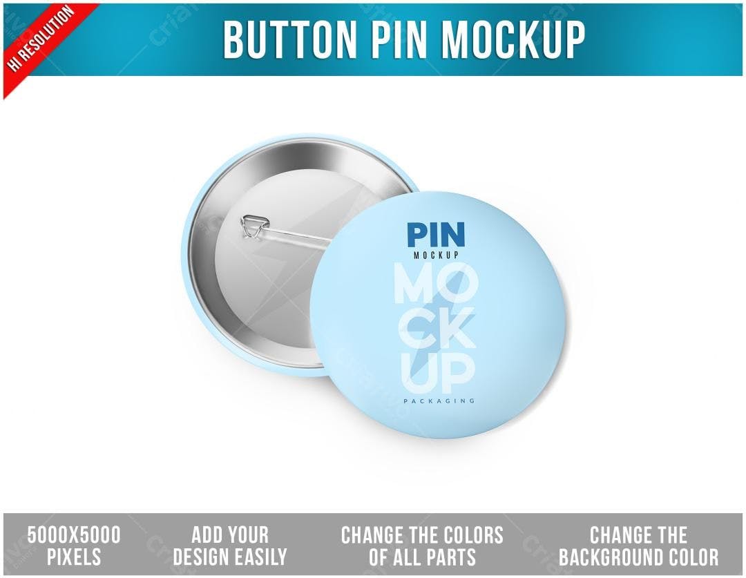 Mockup Realista de Pin de Botão Azul Claro