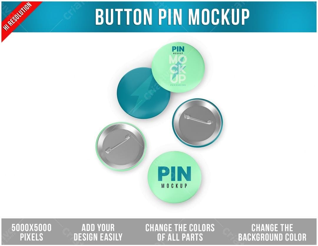 Mockup de Pins Teal e Verde-Menta: Design Realista