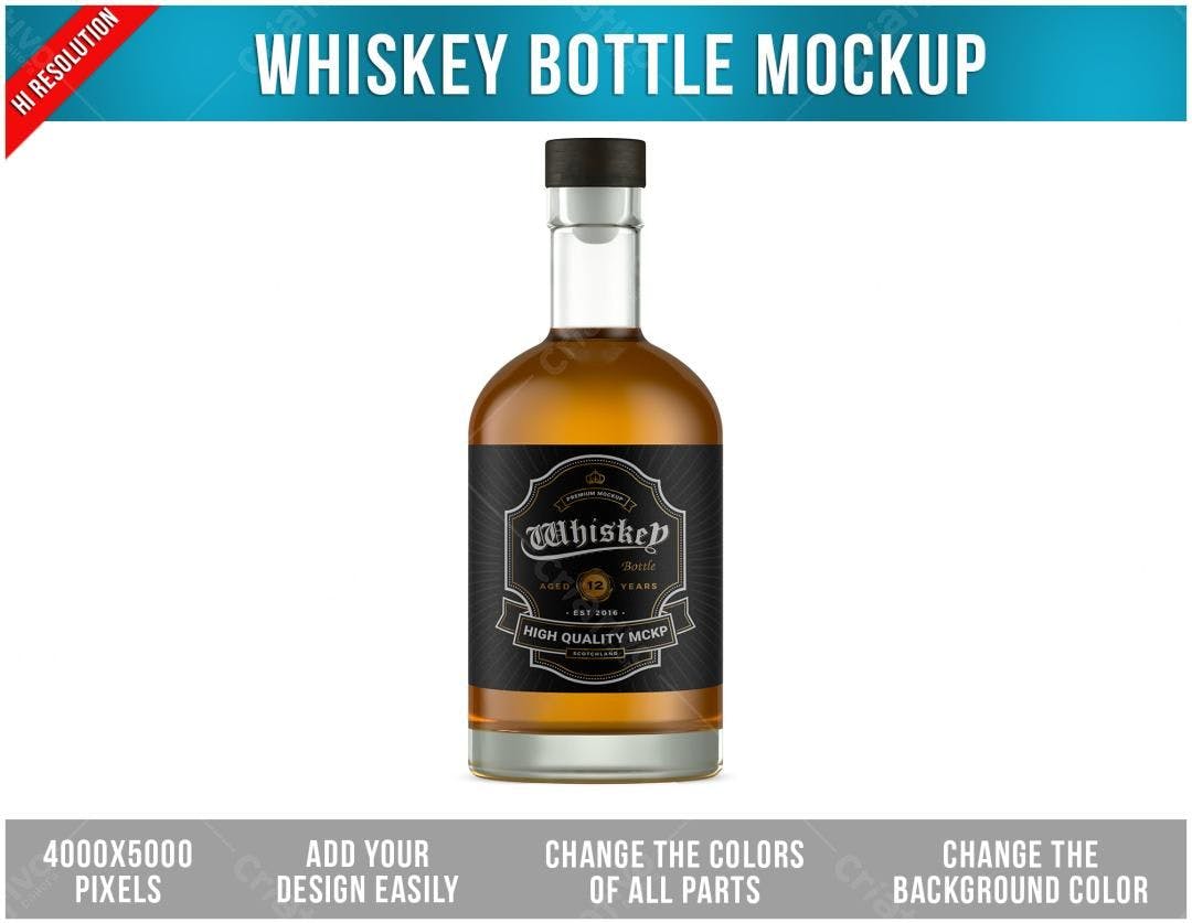 Mockup Garrafa de Whisky PSD Editável