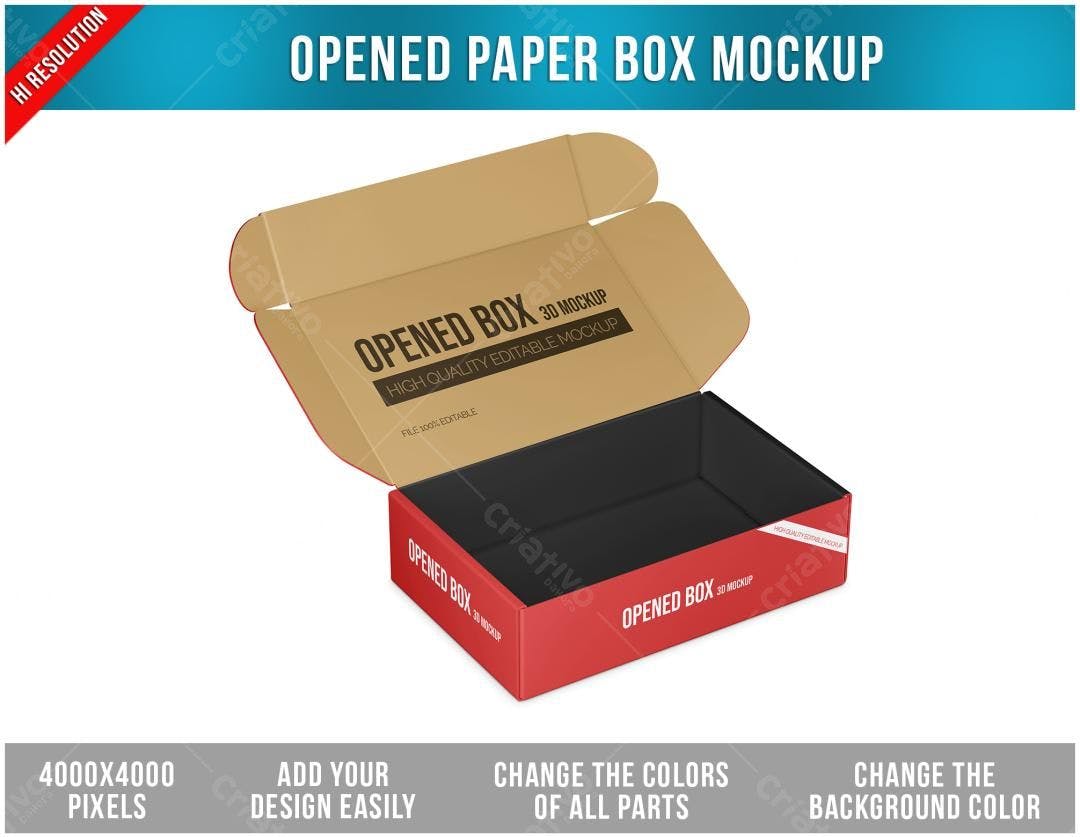 Mockup Caixa Aberta: Design Moderno Vermelho e Bege