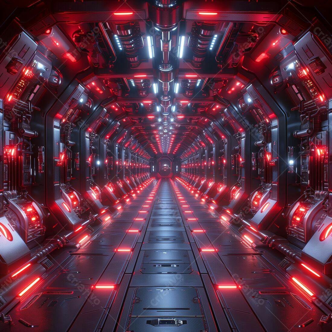 Corredor futurista vermelho e azul nave espacial