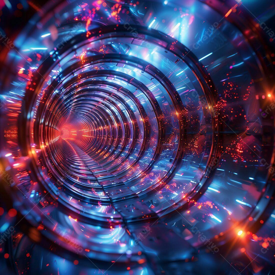Túnel de Luz Neon Vermelho e Azul