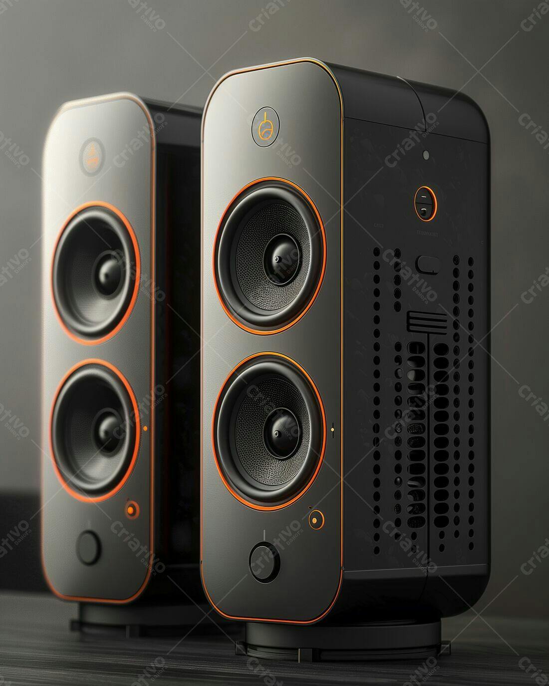 Caixas de Som Design Moderno Preto e Laranja