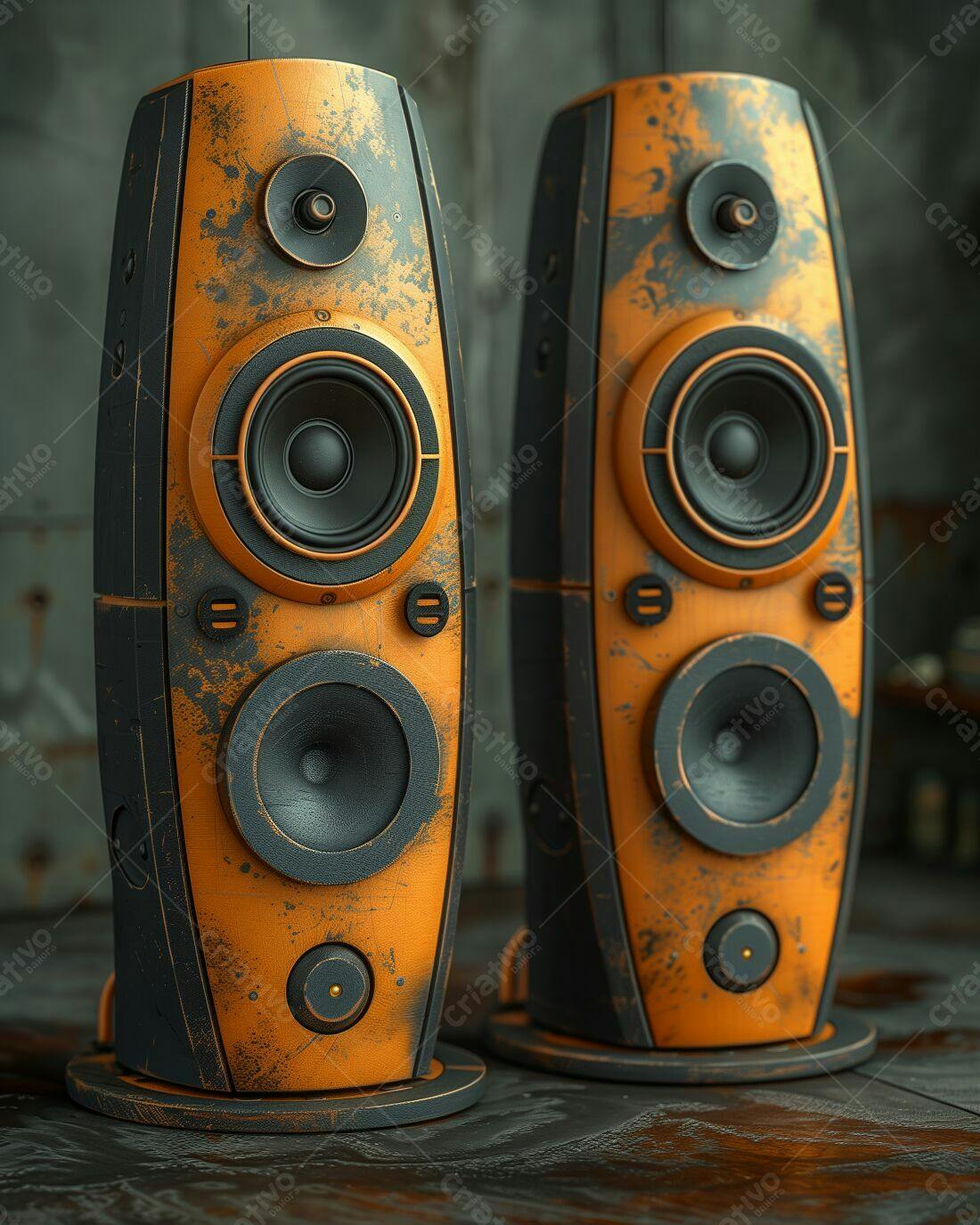 Caixas de Som Vintage Laranja e Preto