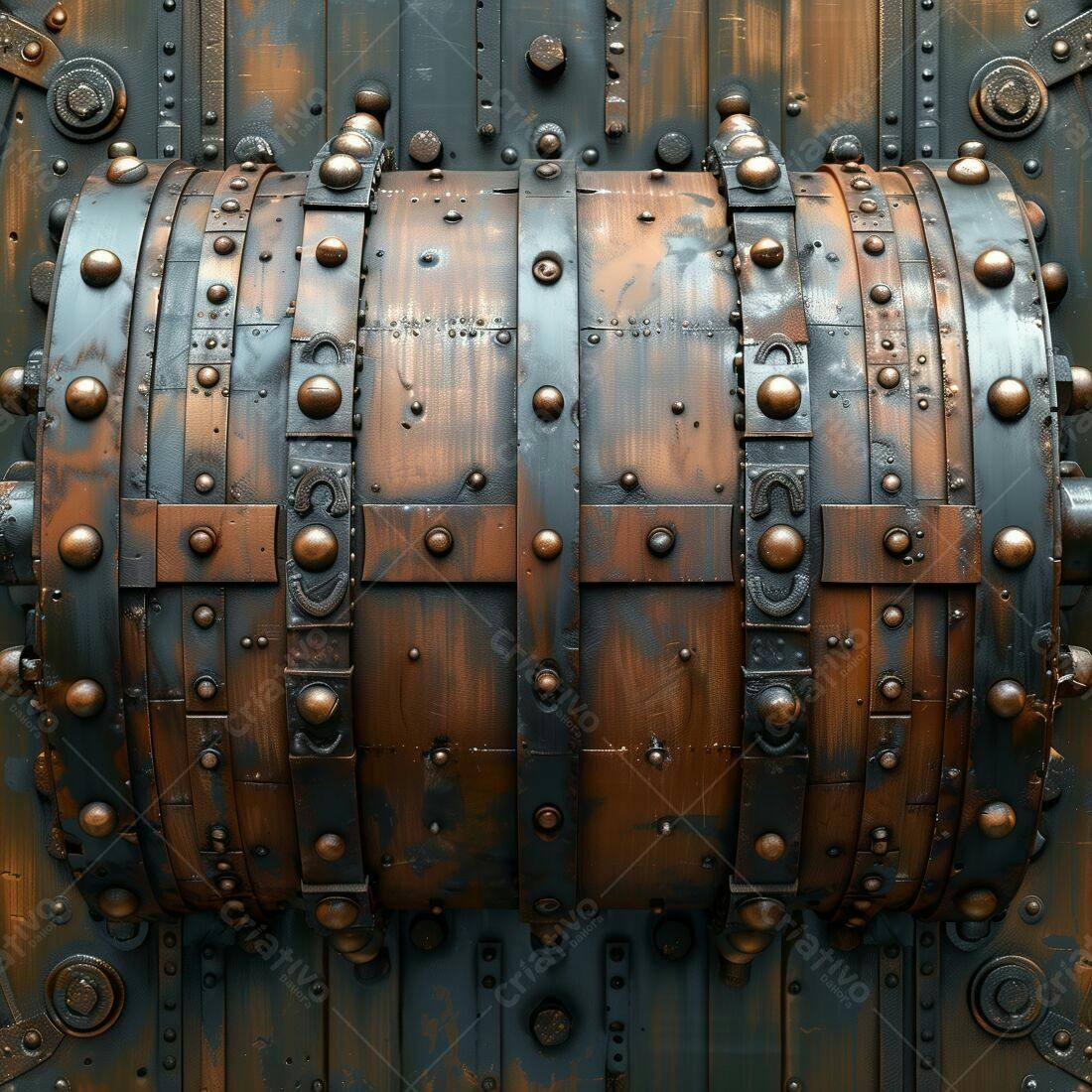Barril de Metal Estilo Steampunk Bronze e Cinza
