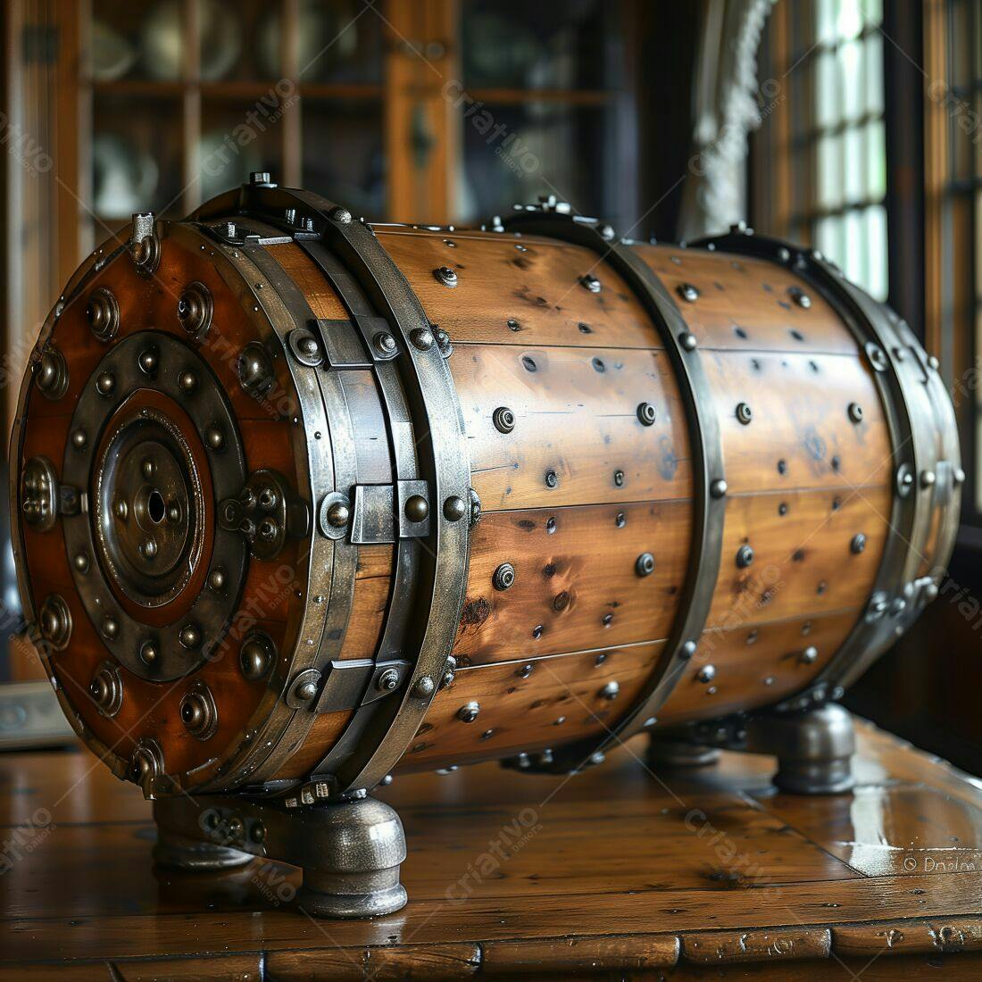Baú de madeira e metal estilo steampunk