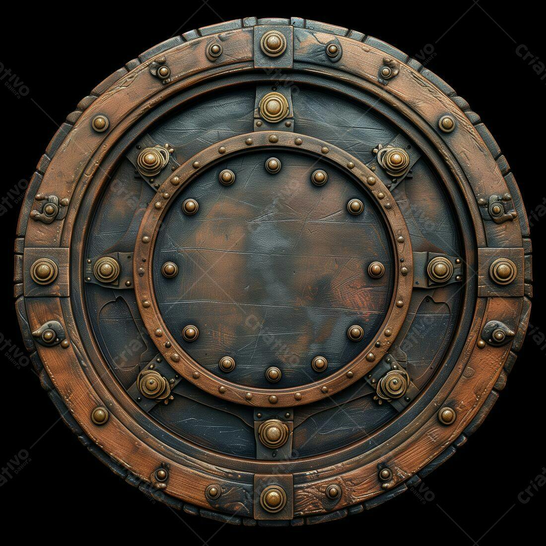 Escudo circular steampunk bronze e madeira