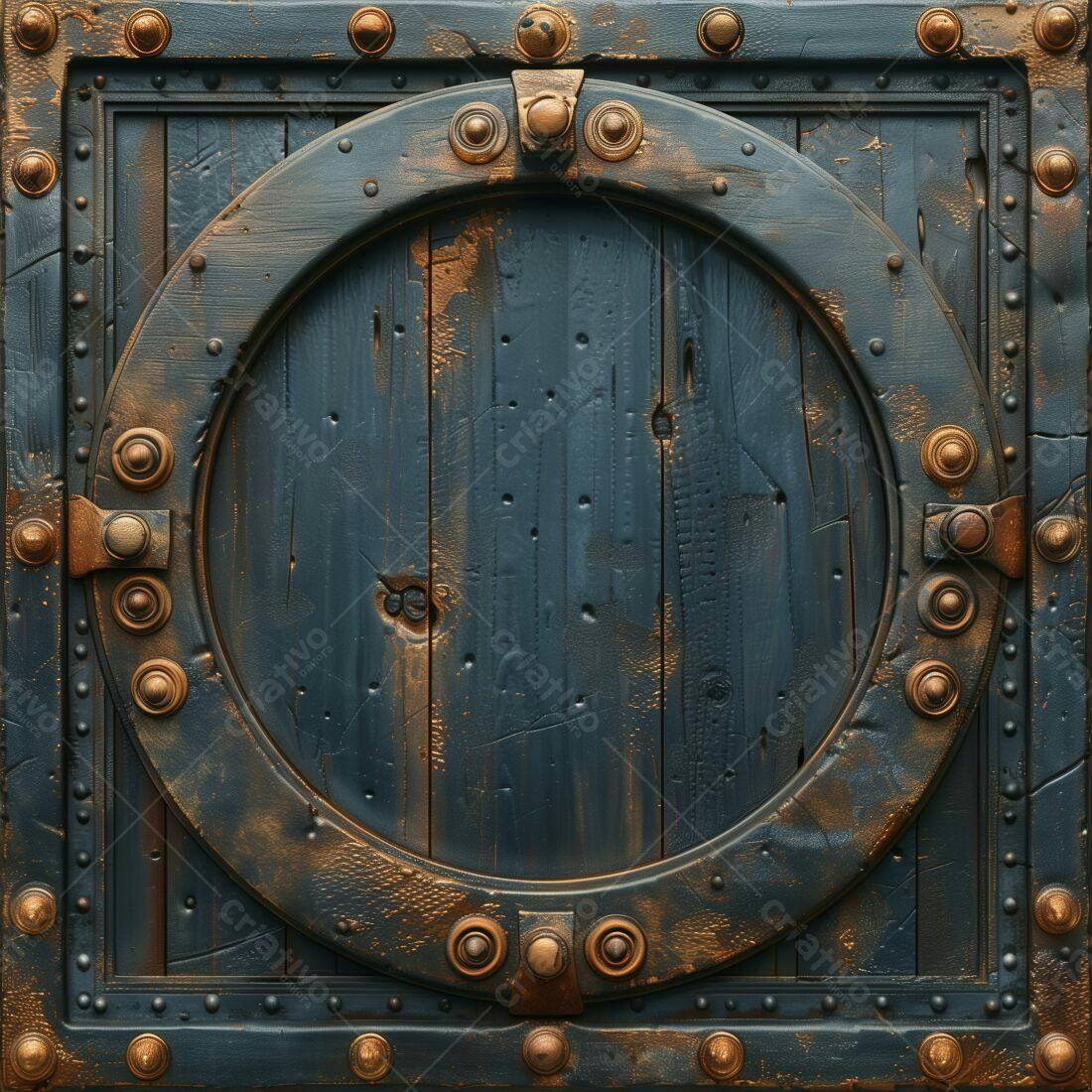 Porta de madeira escura com moldura metálica