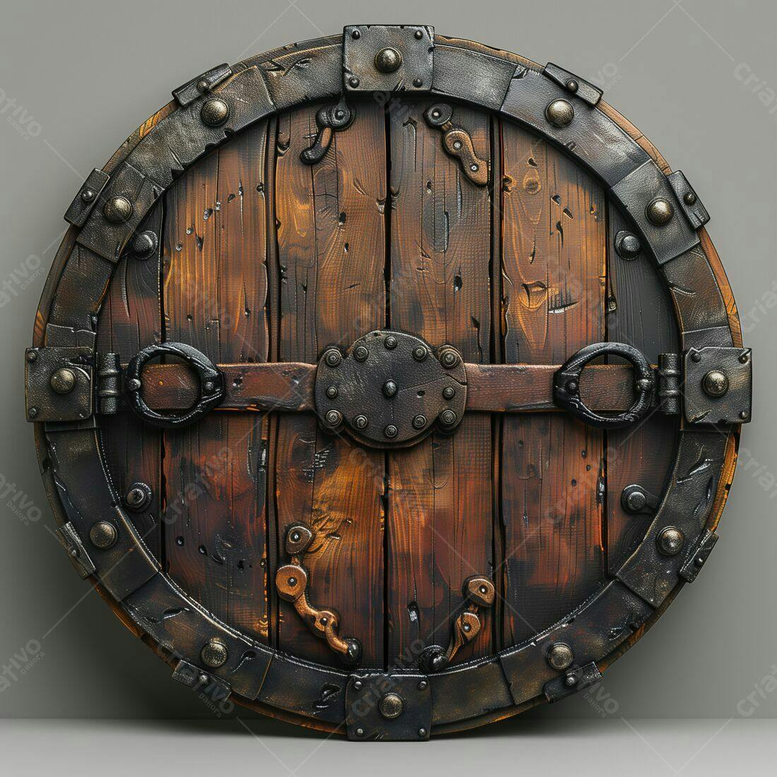 Escudo de madeira medieval marrom e preto