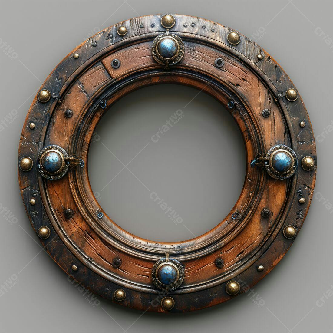 Moldura circular de madeira estilo steampunk