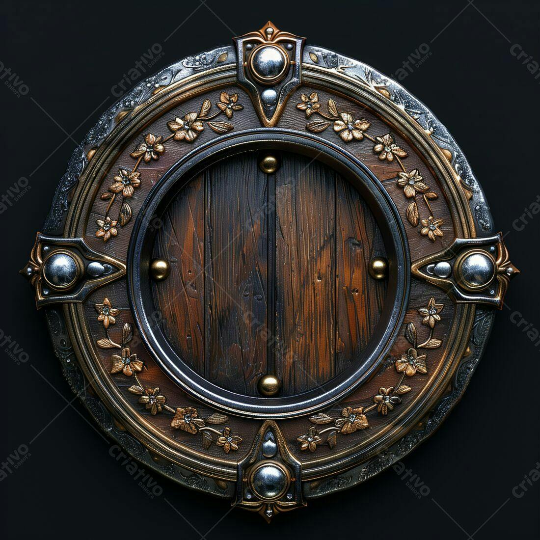 Portal circular de madeira e metal com flores