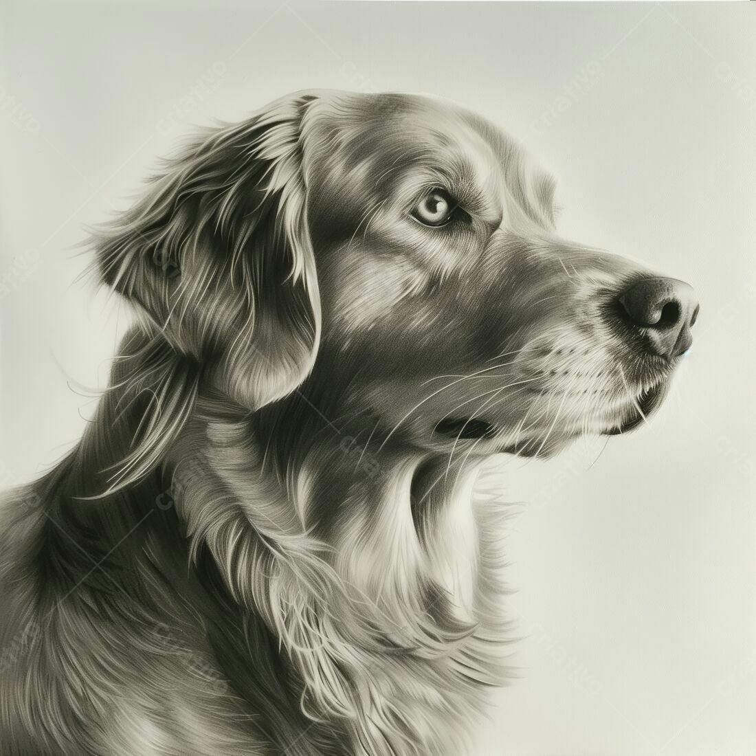Retrato de Golden Retriever em tons de cinza