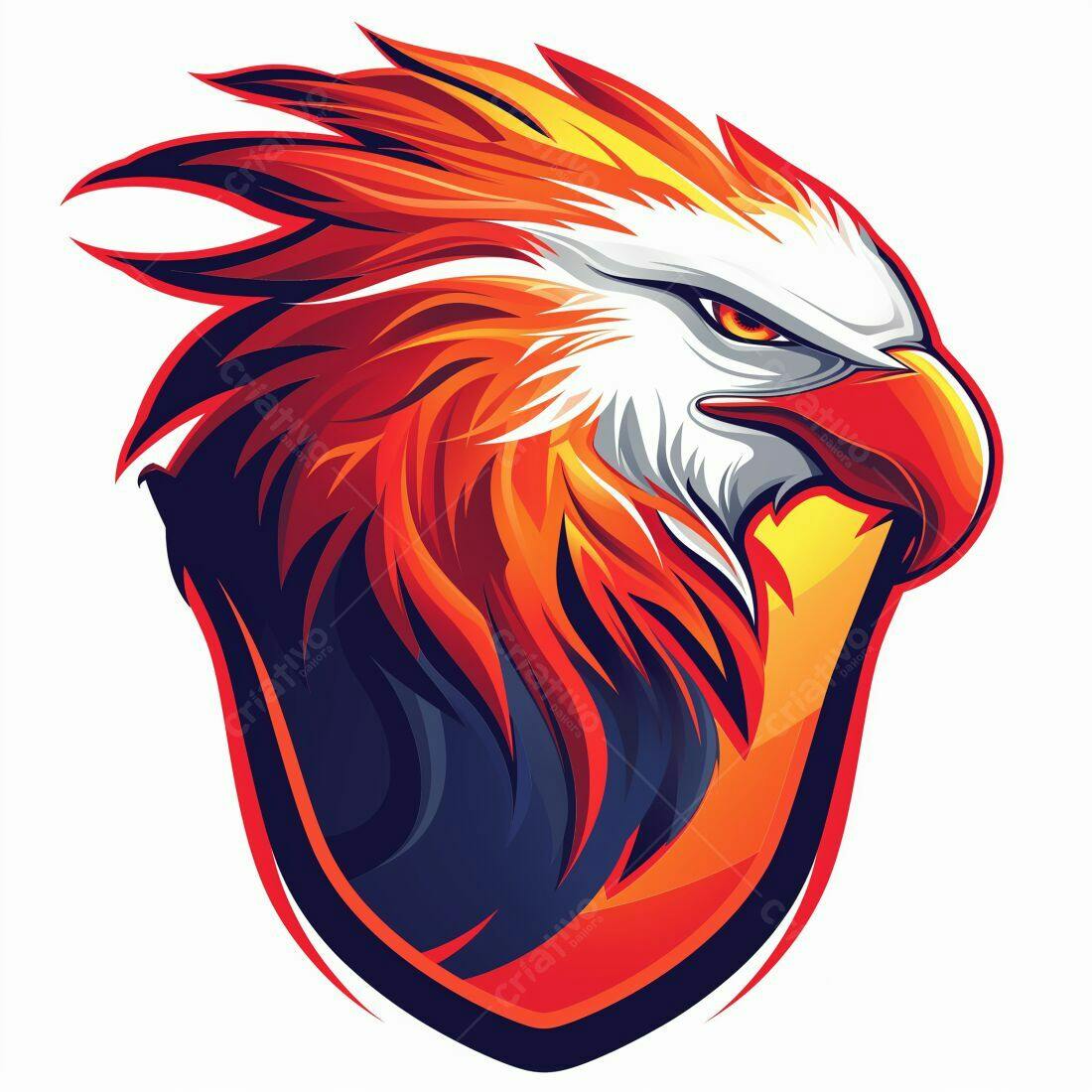 Águia de Fogo em Escudo Vermelho e Azul