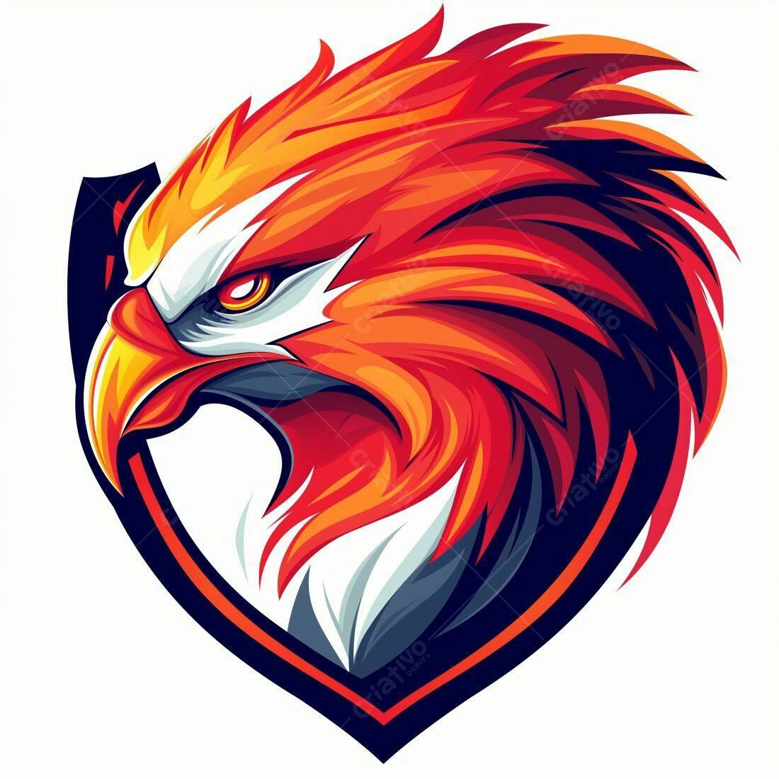 Águia estilizada em escudo vermelho e laranja
