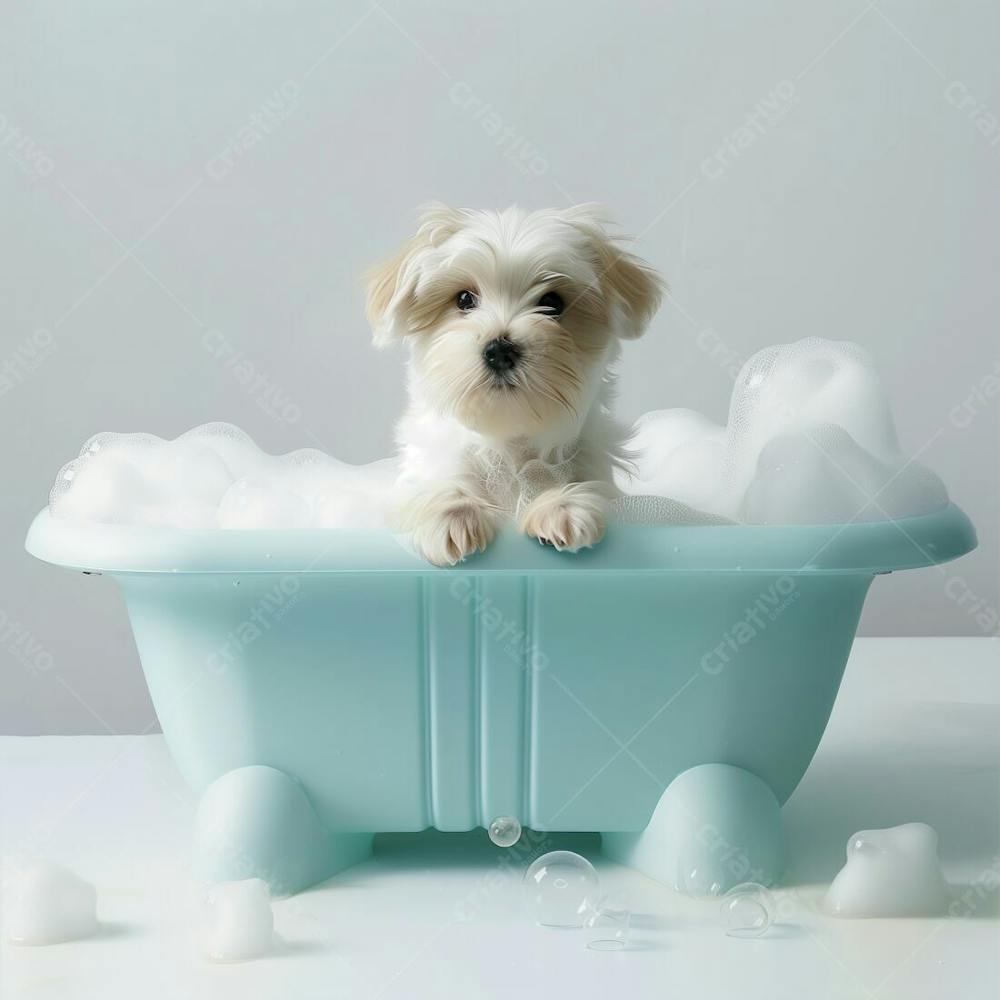 IMAGEM DE UM CACHORRO TOMANDO BANHO