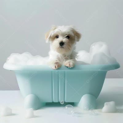 IMAGEM DE UM CACHORRO TOMANDO BANHO
