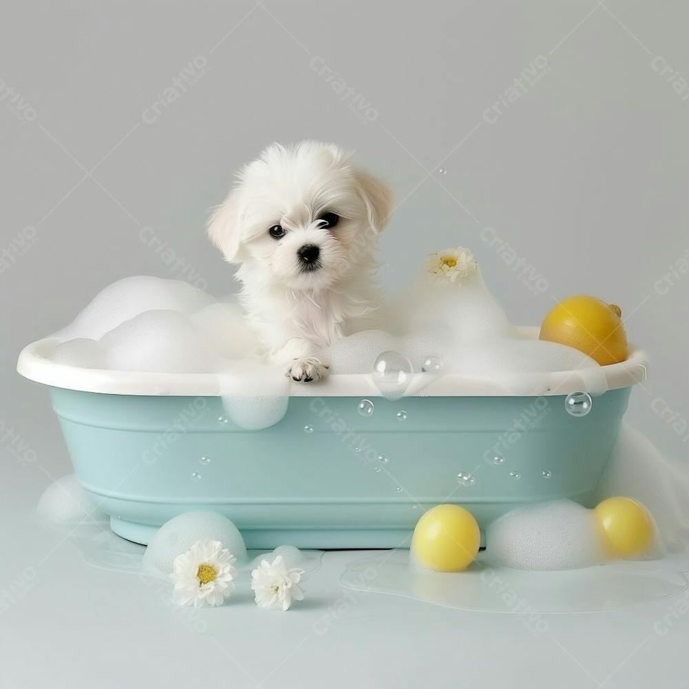 IMAGEM DE UM CACHORRO TOMANDO BANHO