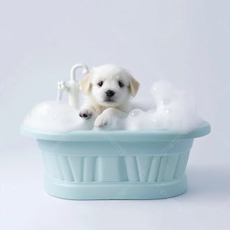 Imagem de um cachorro tomando banho