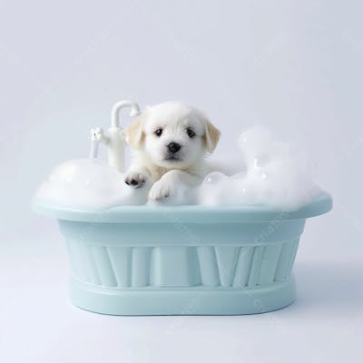 IMAGEM DE UM CACHORRO TOMANDO BANHO