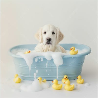 IMAGEM DE UM CACHORRO TOMANDO BANHO