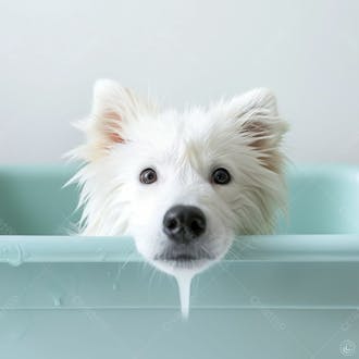 Imagem de um cachorro tomando banho