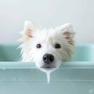 IMAGEM DE UM CACHORRO TOMANDO BANHO