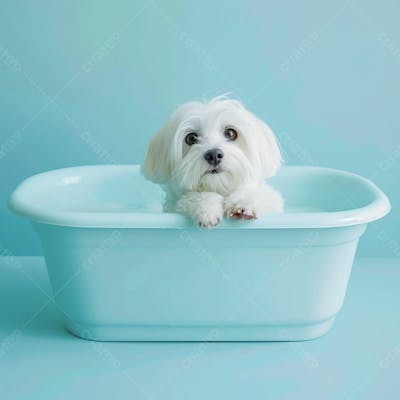 IMAGEM DE UM CACHORRO TOMANDO BANHO