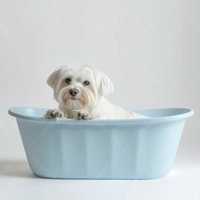 IMAGEM DE UM CACHORRO TOMANDO BANHO