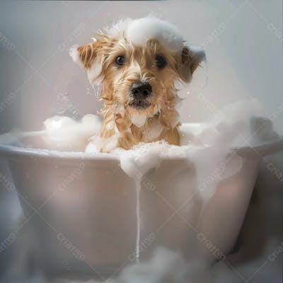 IMAGEM DE UM CACHORRO TOMANDO BANHO