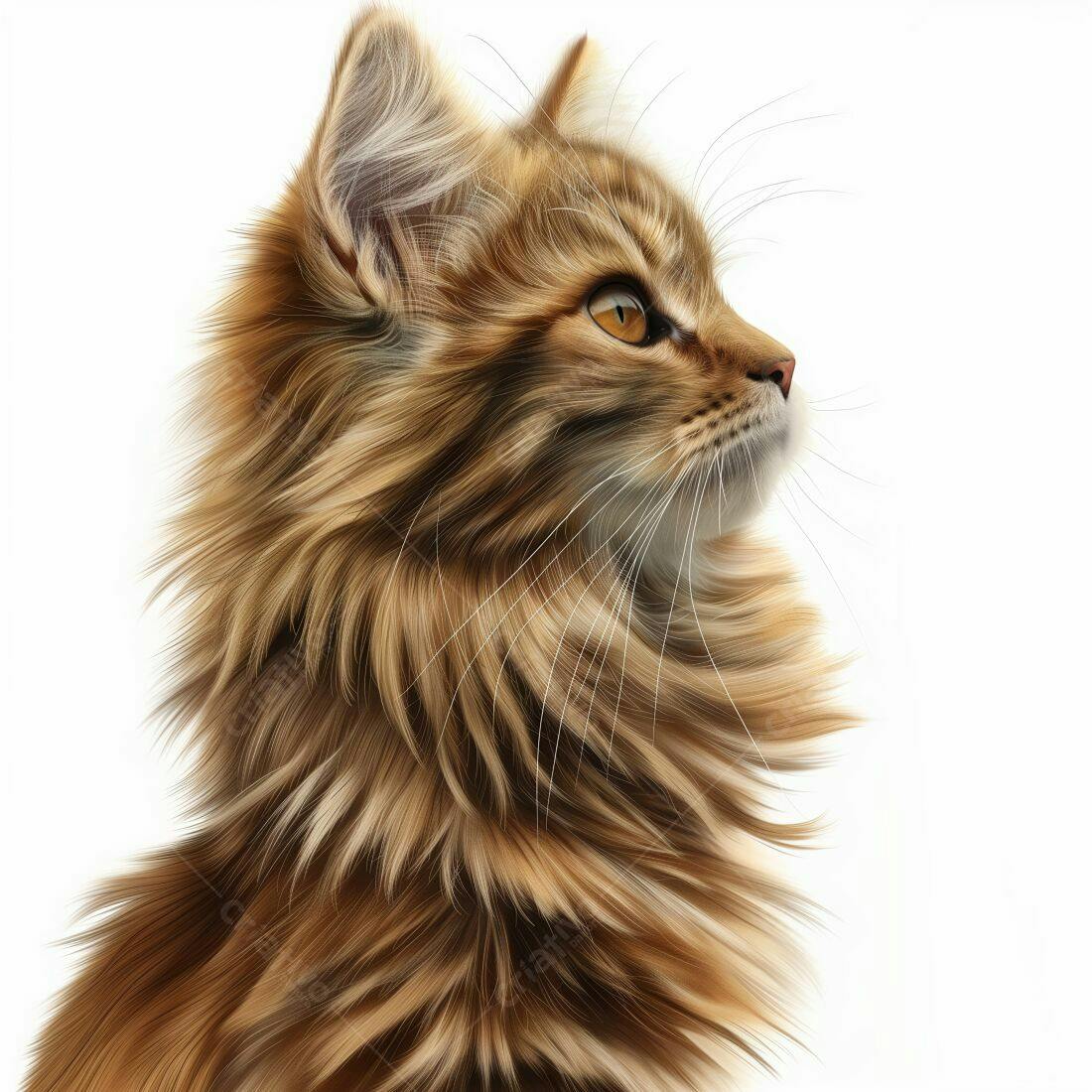 Gato Marrom de Pelagem Longa Olhando para o Lado