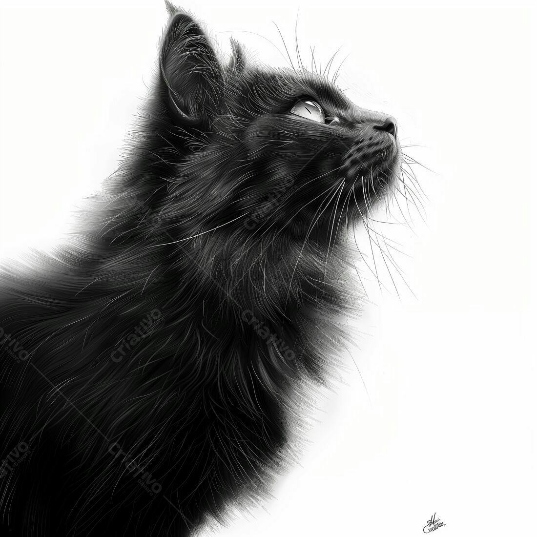 Gato Preto Olhando para Cima
