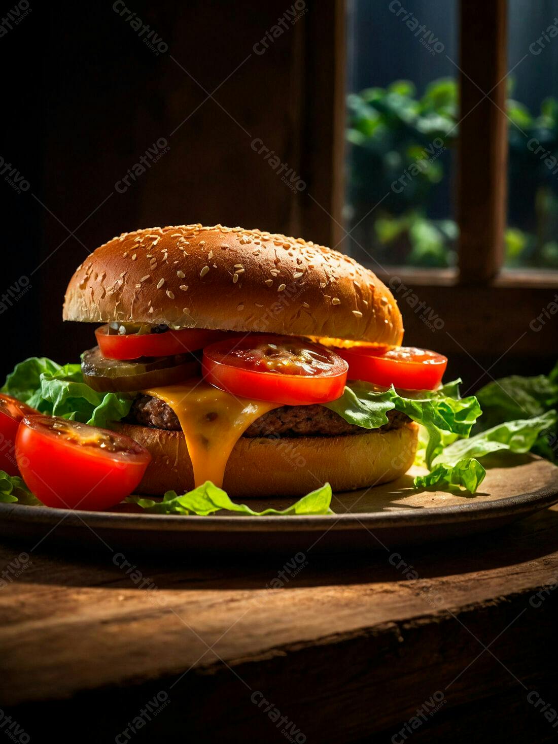 Hambúrguer suculento com queijo derretido