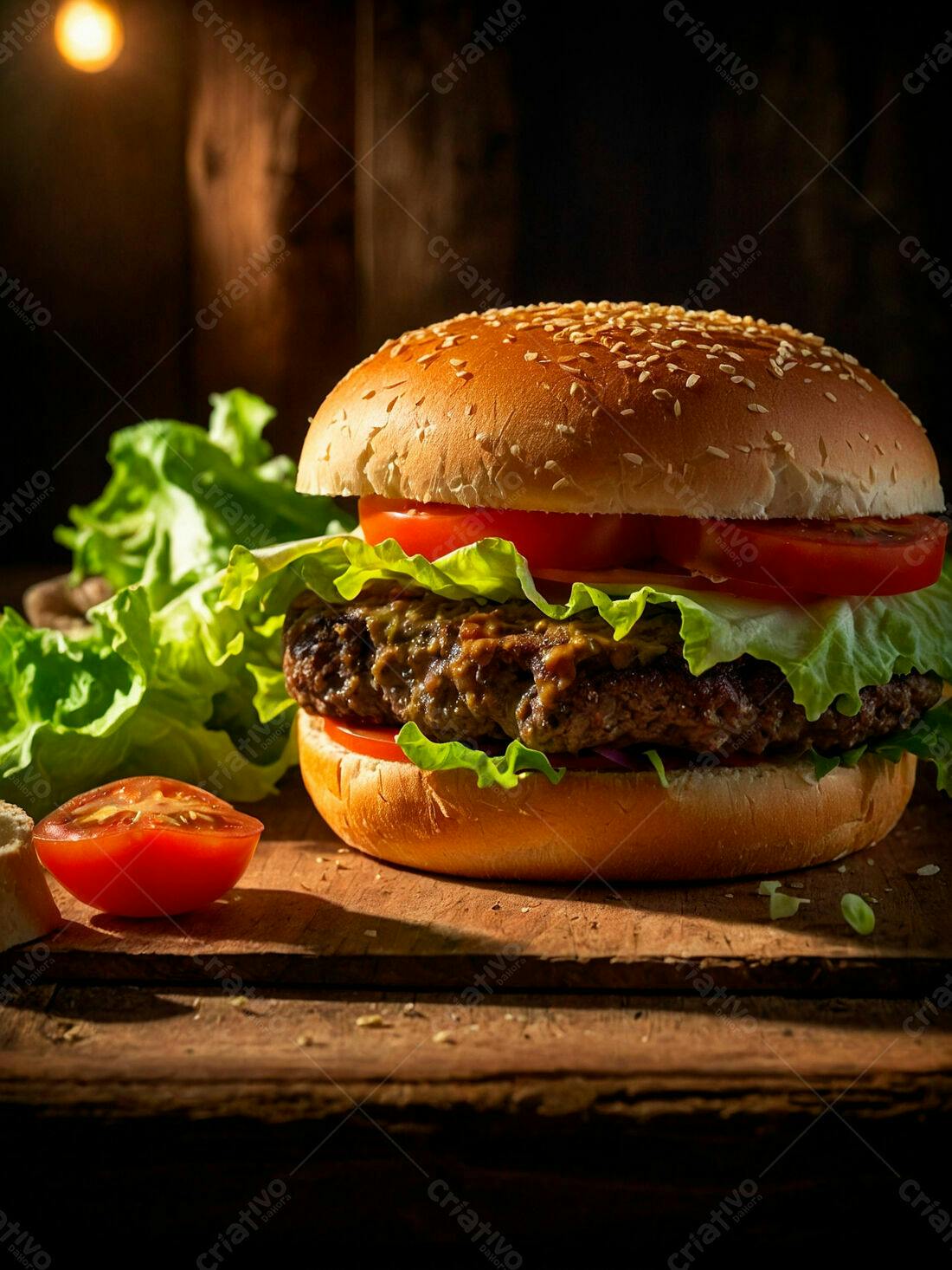 Hambúrguer suculento com alface e tomate