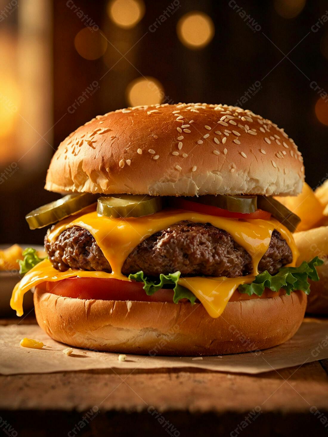 Cheeseburger suculento com queijo derretido