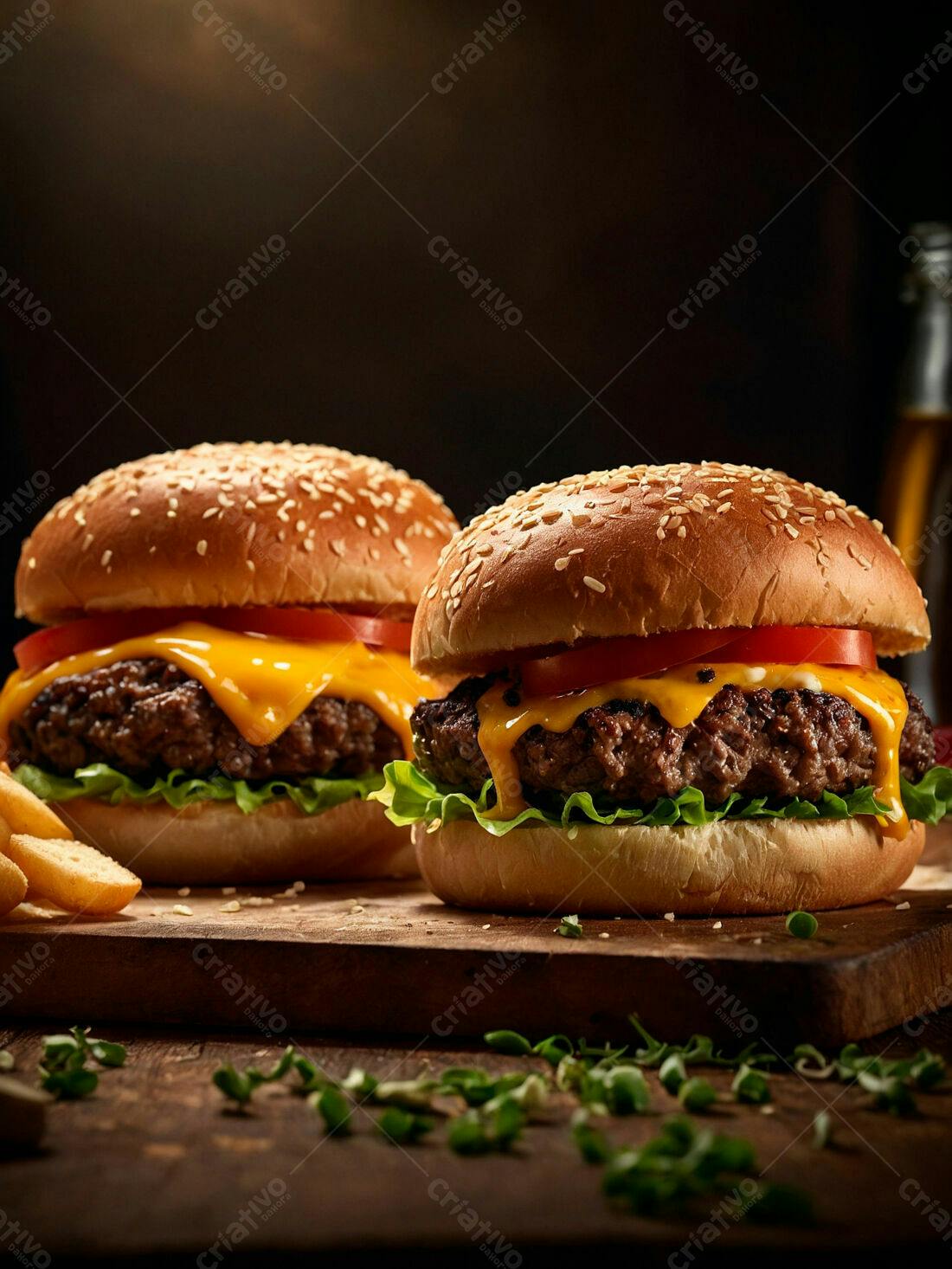 Cheeseburgers suculentos com batatas fritas
